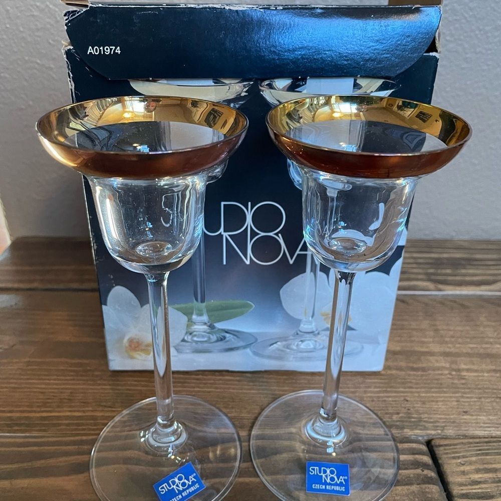 Studio Nova Vintage Crystal Gold Rim Candle Holders set of 2!